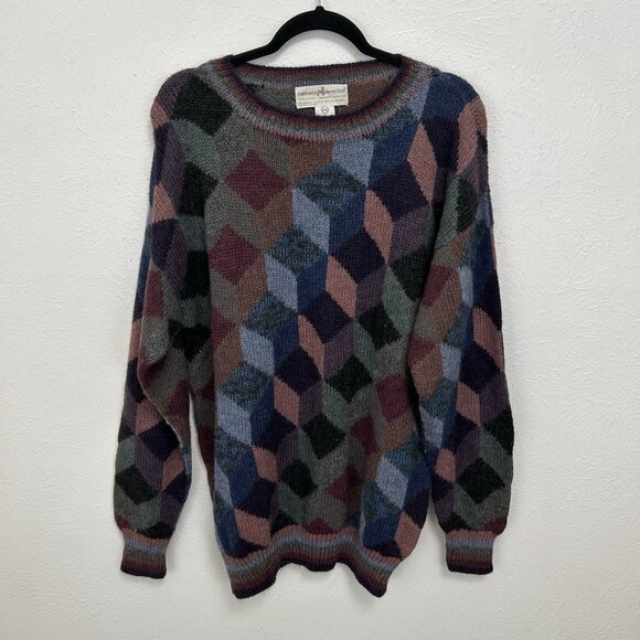 Peruvian Connection Sweater Sz XL Alpaca Wool Hand Made Knit Abstract Multicolor - Picture 5 of 11
